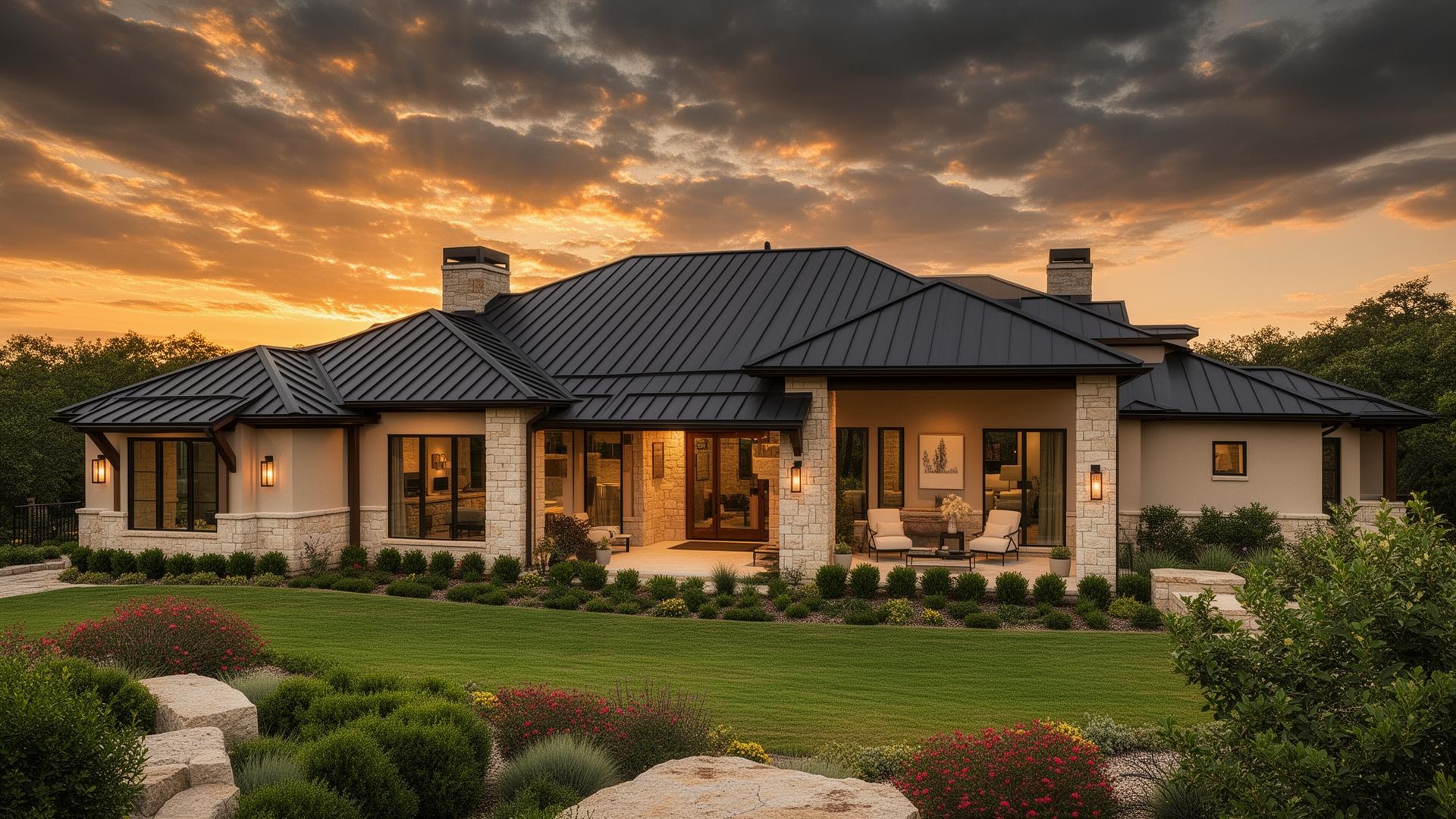 Luxury Texas home with standing seam metal roof